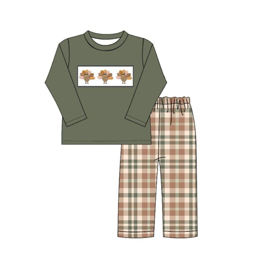 Gingham Green Boys Long Sleeved Pants Set