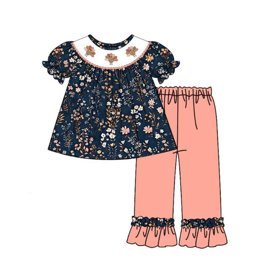 Autumn Bloom Pants Set with Design