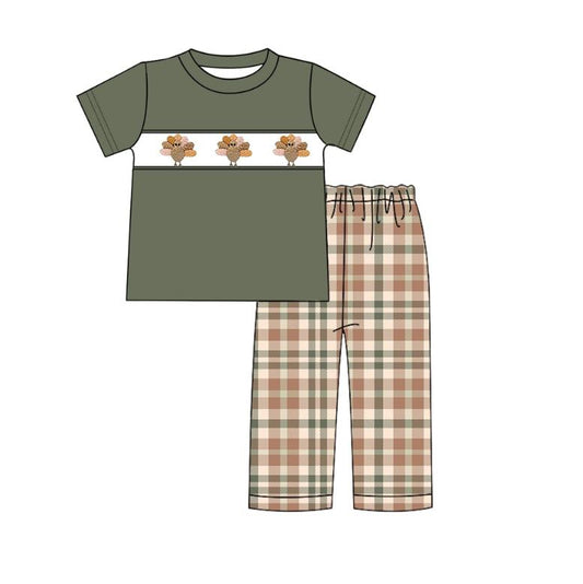 Gingham Green Boys Short Sleeved Pants Set
